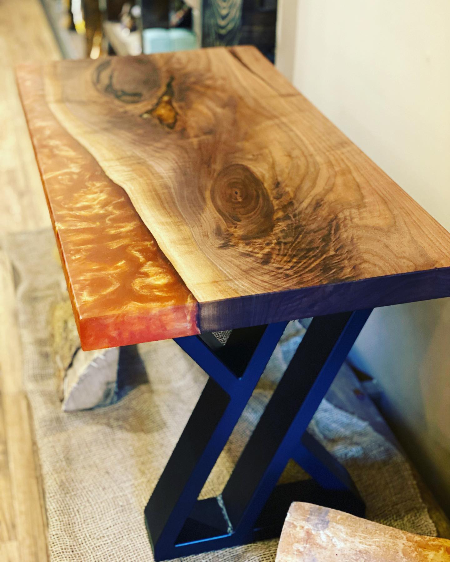 Dark Walnut and Copper Coffee Table