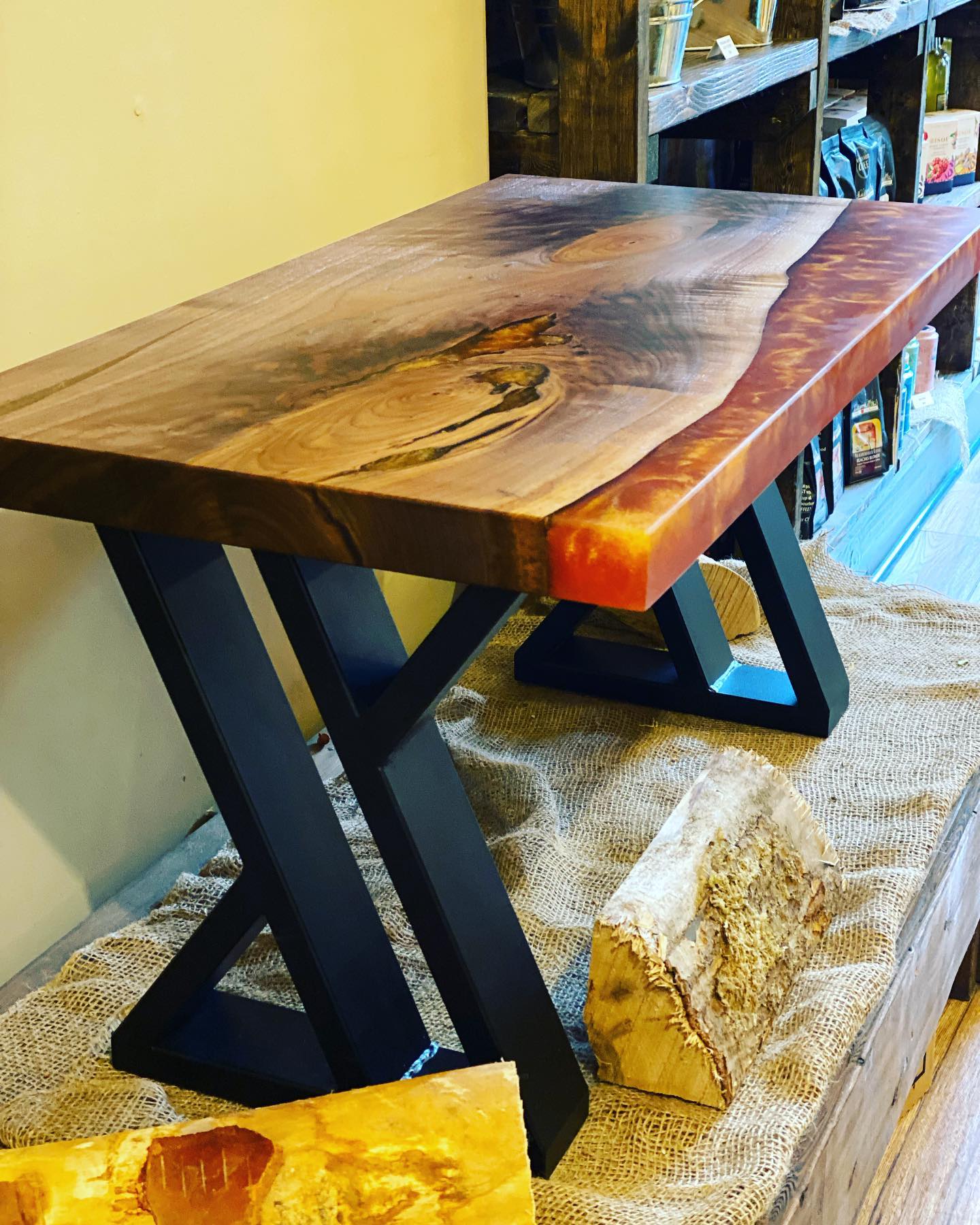 Dark Walnut and Copper Coffee Table